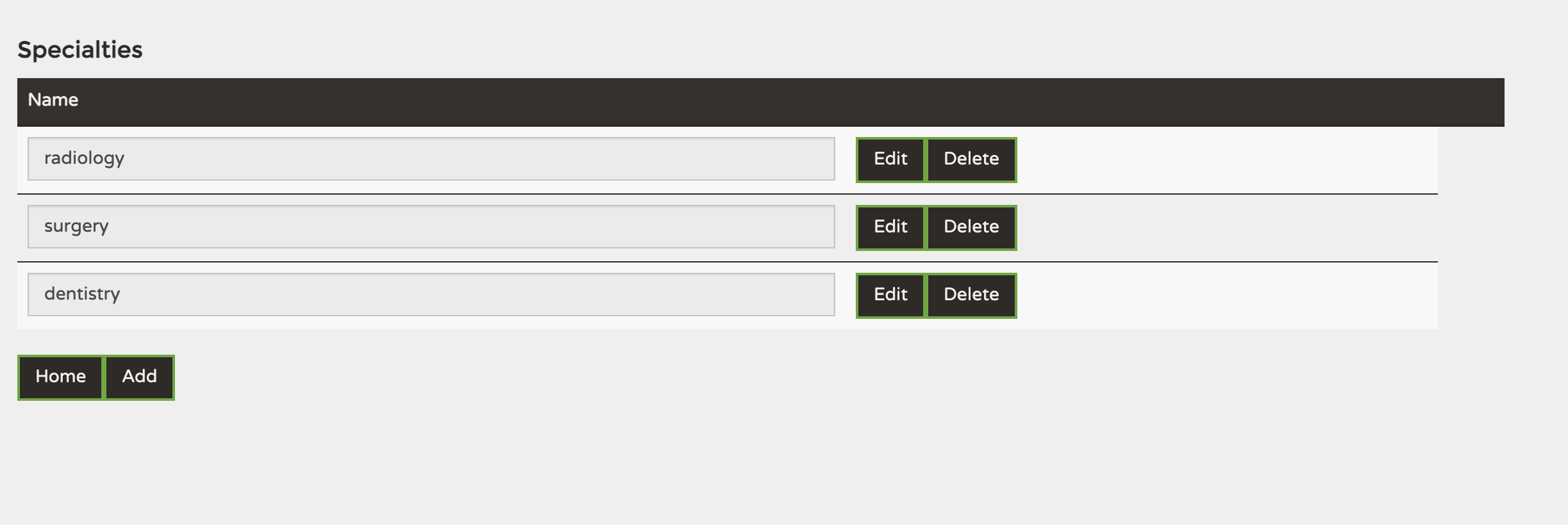 A HTML table with two columns and three rows